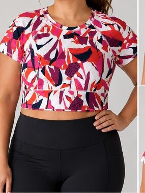 Dow Fitness Vibrant Multi-Color Short Sleeve Athletic Crop Size XL